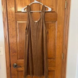 Roolee Brown Ribbed Midi Pinafore Dress